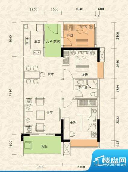 旭日印象户型图1栋1单元05房/3面积:80.95平米