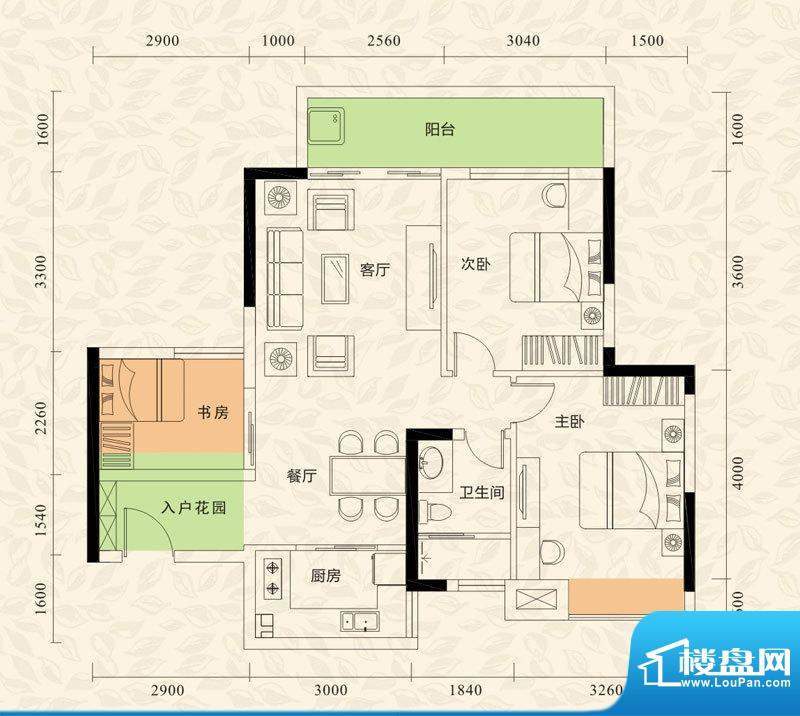 旭日印象户型图1栋1单元06房/3面积:83.00平米