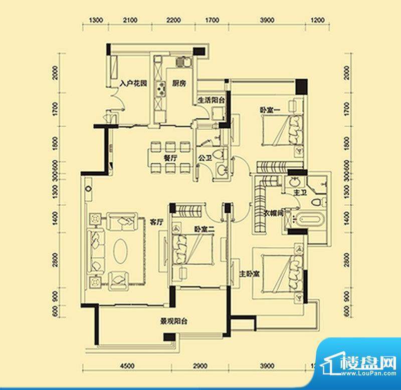 远大美域四期户型图紫檀金殿C户面积:151.00平米