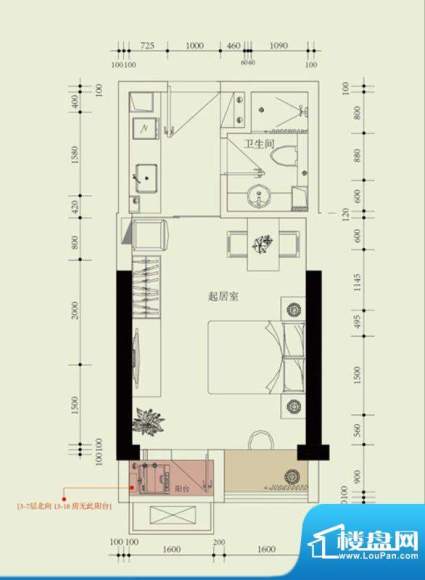 国子间户型图B户型 1室1厅1卫1面积:34.00平米