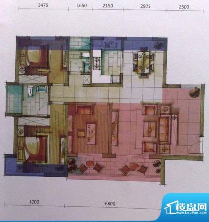 学府道户型图5栋01房 2室2厅2卫面积:109.10平米