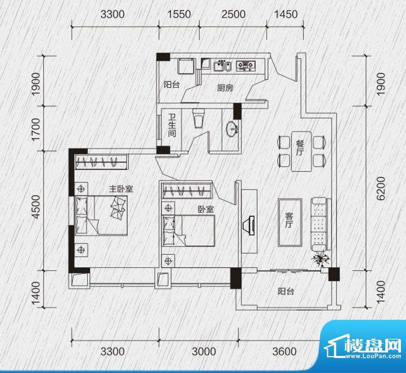 龙凤春晓户型图A1 2室2厅1卫1厨面积:79.78平米