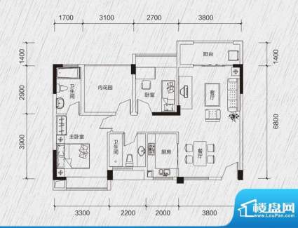 龙凤春晓户型图B1 3室2厅2卫1厨面积:87.54平米