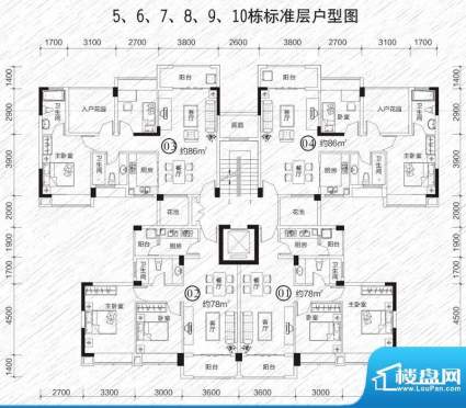 龙凤春晓户型图5栋~10栋 2室2厅面积:86.00平米