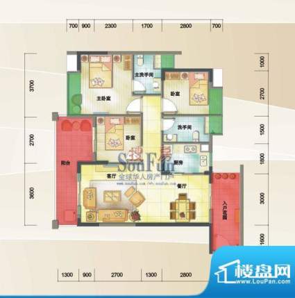 德昌盛景户型图1栋1单元04房 3面积:99.25平米