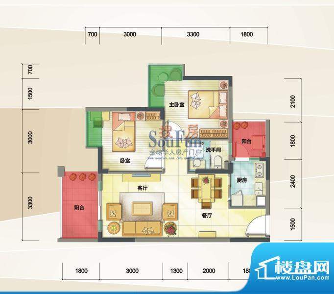 德昌盛景户型图1栋2单元02、03面积:73.57平米