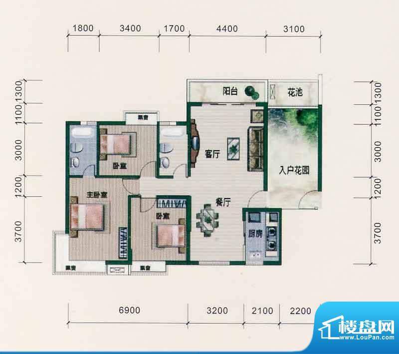 西江月户型图22、23栋2~18层A1面积:125.10平米