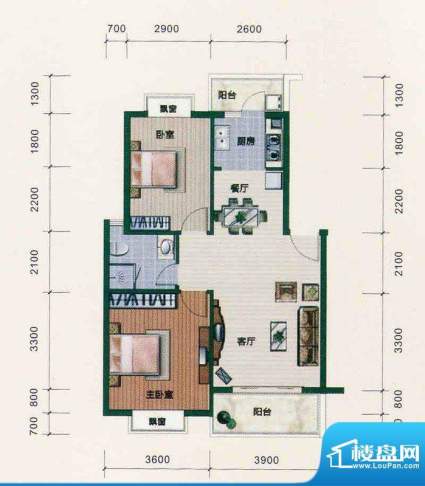 西江月户型图6~18栋1~6层B1户型面积:78.79平米