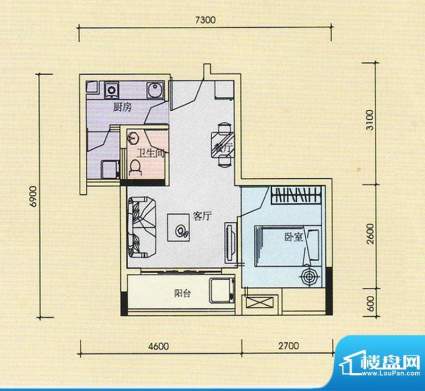 金奥园户型图02、03户型 1室1厅面积:42.31平米