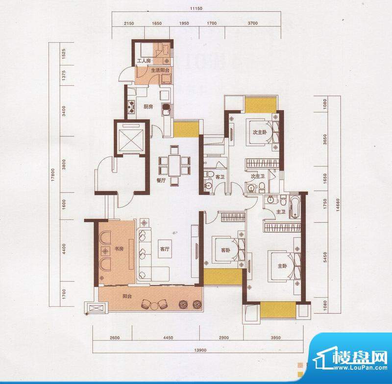 新光御景山户型图3栋02户型 4室面积:172.00平米