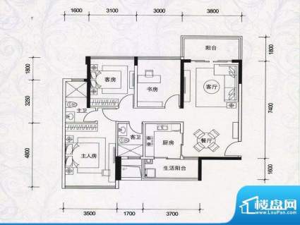 棕榈四季户型图4栋1-2单元02房面积:89.00平米