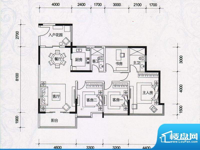 棕榈四季户型图4栋2单元04房户面积:119.00平米