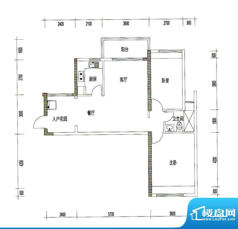 诚丰星座户型图A8户型 2室2厅1面积:89.84平米