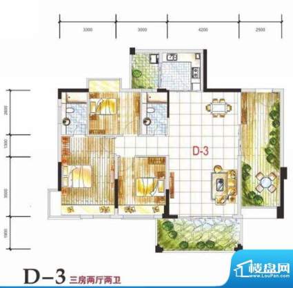 金碧丽江西海岸户型图D-3户型9面积:113.22平米