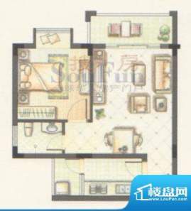 湖星水岸华庭户型图自由天地 1面积:49.80平米