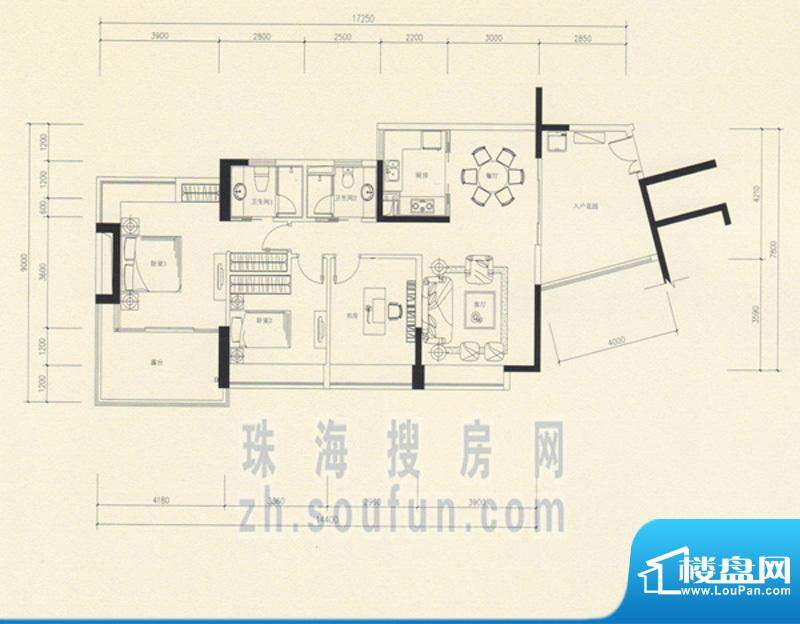 华发世纪城户型图B9 3室2厅2卫面积:116.40平米