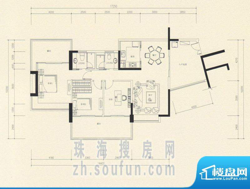 华发世纪城户型图B8 3室2厅2卫面积:115.30平米