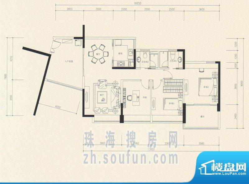 华发世纪城户型图B6 3室2厅2卫面积:114.97平米