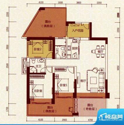 御景国际户型图5栋2单元01户型面积:127.78平米