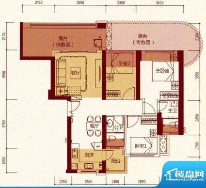 御景国际户型图5栋3单元02户型面积:88.69平米