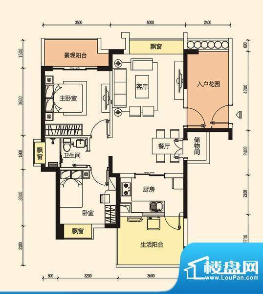 格力香樟户型图2栋4栋01户型 2面积:93.38平米