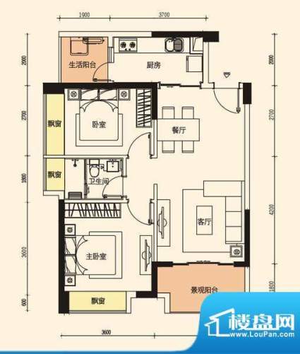 格力香樟户型图2栋4栋04户型 2面积:86.32平米