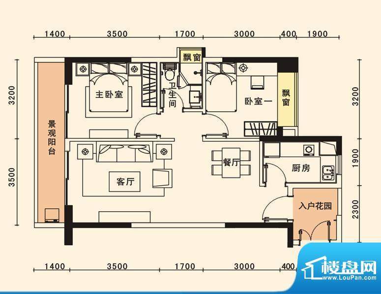 格力香樟户型图1栋14户 2室2厅面积:88.34平米