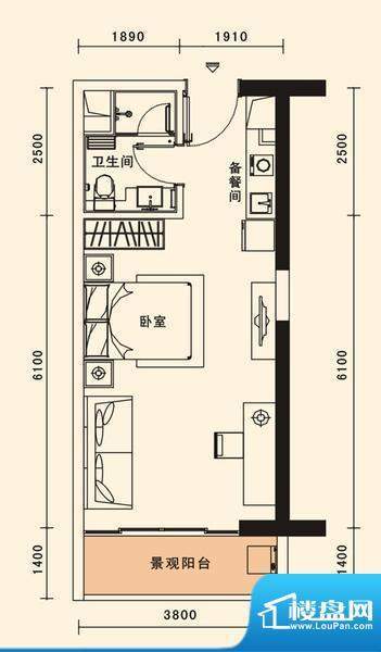 格力香樟户型图1栋11户型 1室1面积:47.15平米