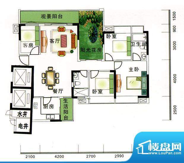 荟雅名苑户型图3栋2单元01、一面积:132.56平米