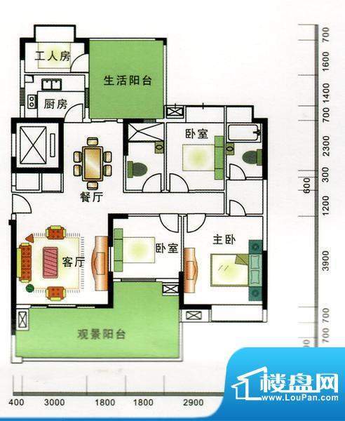 荟雅名苑户型图二栋01、02房 3面积:142.44平米