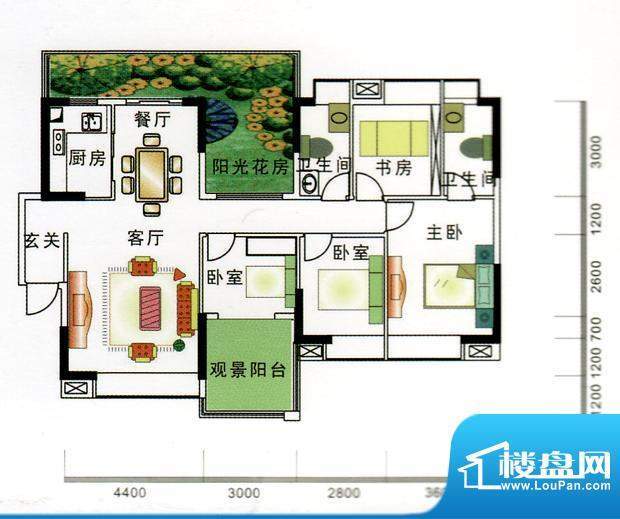 荟雅名苑户型图一栋01、02房 4面积:146.31平米