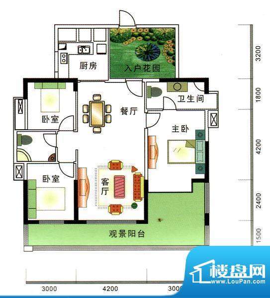 荟雅名苑户型图一栋03房 3室2厅面积:134.68平米