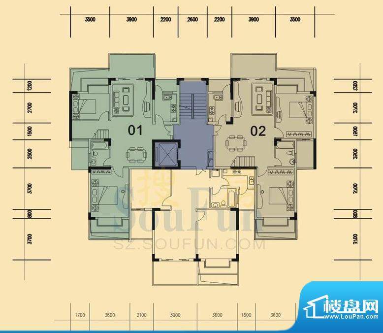 旭日华庭户型图1号楼9层复式底面积:174.00平米