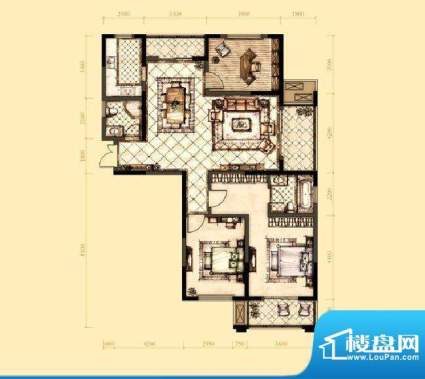 奥林至尊户型图 3室面积:48.38m平米