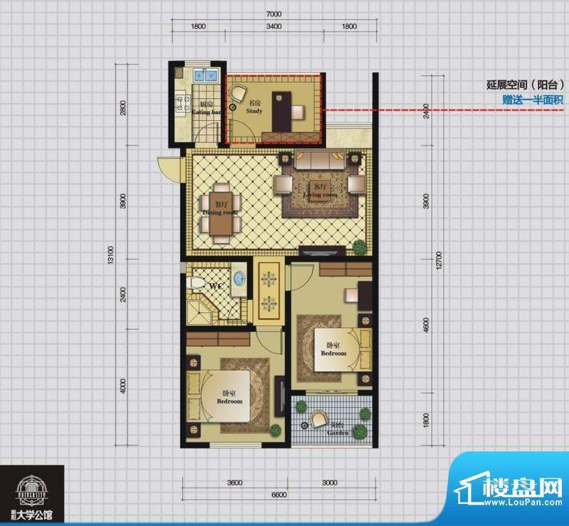 明阳·大学公馆户型面积:93.00m平米