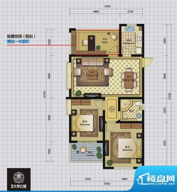 明阳·大学公馆户型面积:100.00m平米