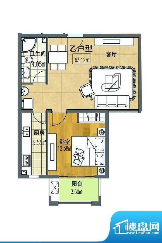 香公馆户型图一居户型图 1室2厅面积:63.12平米