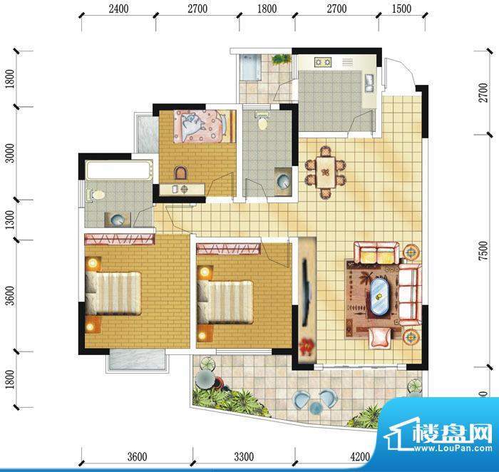 雍河湾F3 3室2厅2卫面积:120.05m平米