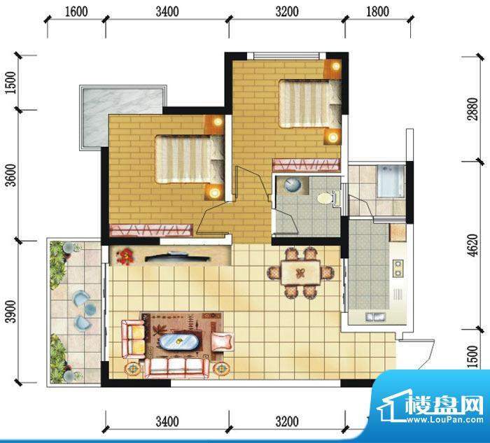 雍河湾A9 2室2厅1卫面积:81.53m平米