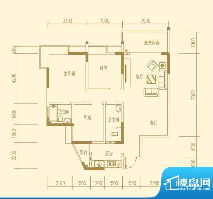 万豪一品C-7 3室2厅面积:104.04m平米