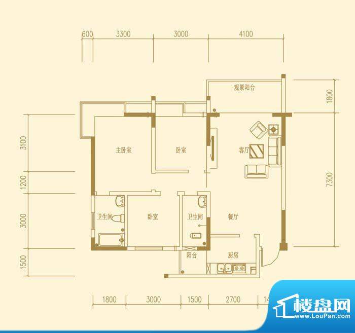万豪一品C-5 3室2厅面积:104.23m平米