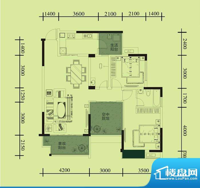 奥韵未来城C1型二室面积:107.12m平米