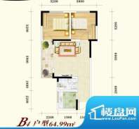 鹭岛广场B4 2室1厅1面积:64.99m平米
