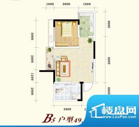 鹭岛广场B5 1室1厅1面积:49.16m平米