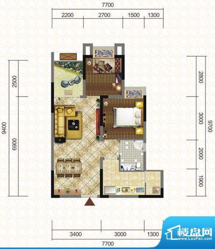 天仙湖棕榈长滩户型图一期3号楼面积:74.41平米