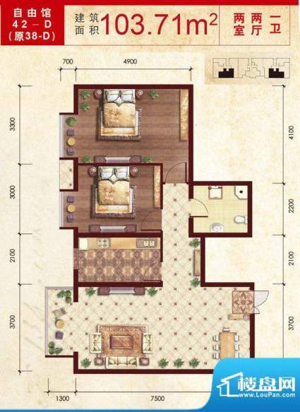 中鼎·凤凰城户型图42-D户型 2面积:103.71平米