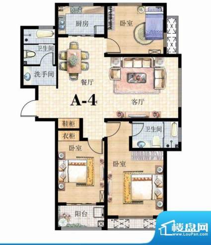 恒基·东尚户型图a4 3室2厅2卫面积:118.00平米