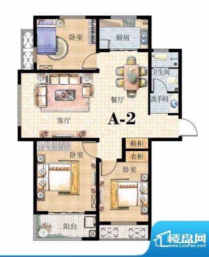 恒基·东尚户型图a2 3室2厅1卫面积:113.00平米
