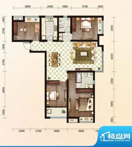 绿地公馆户型图d 4室2厅2卫1厨面积:136.00平米