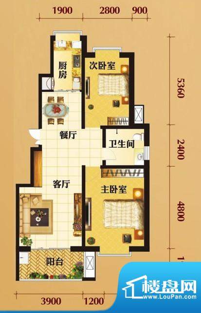 倾城居户型图b 2室2厅1卫1厨面积:98.00平米